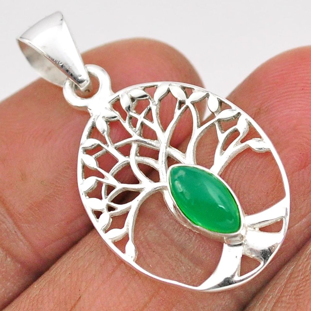 925 sterling silver 1.83cts natural green chalcedony tree of life pendant t88465