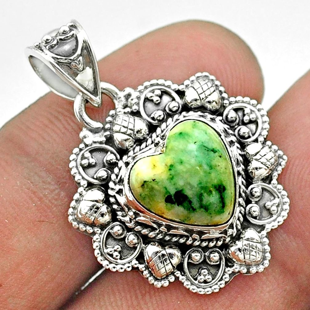 925 sterling silver 5.16cts natural green chrome chalcedony heart pendant t56210