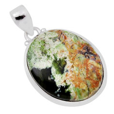 925 sterling silver 15.82cts natural green chrome chalcedony oval pendant n30756