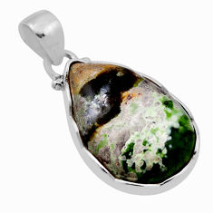 925 sterling silver 12.65cts natural green chrome chalcedony pear pendant n29240