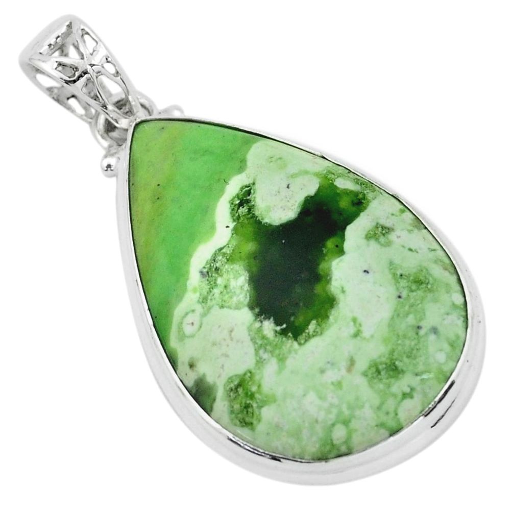 925 sterling silver 19.60cts natural green chrome chalcedony pear pendant p66140