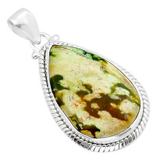 925 sterling silver 16.87cts natural green chrome chalcedony pear pendant y15239