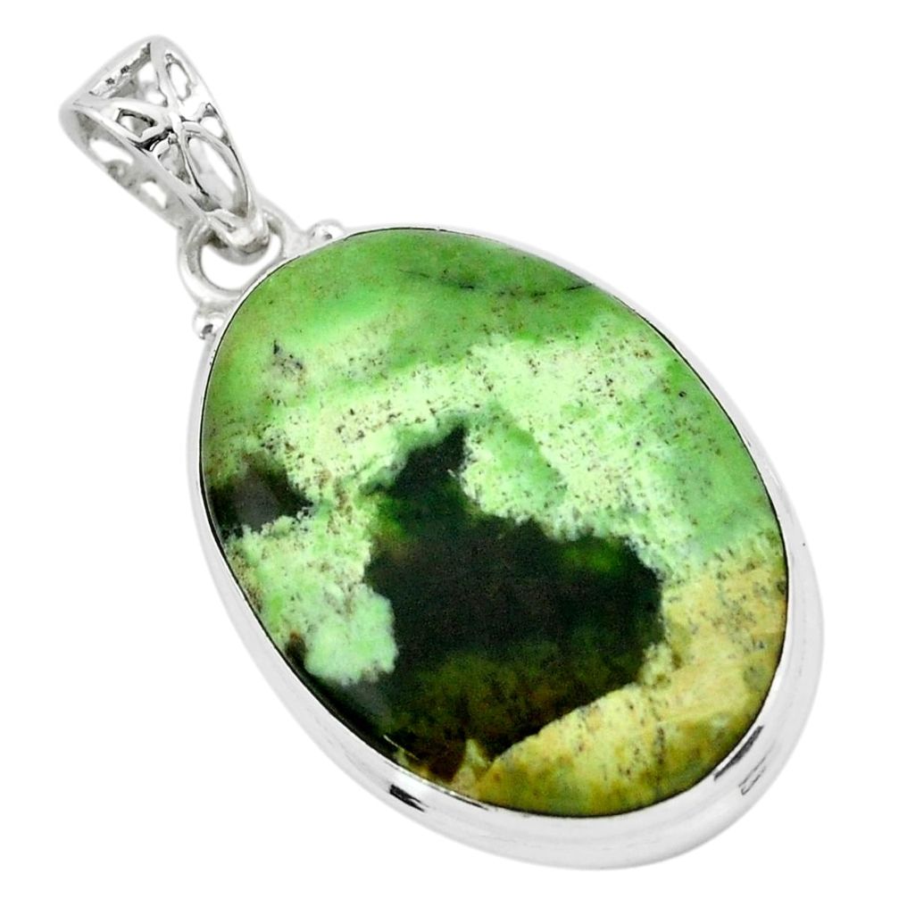 925 sterling silver 17.57cts natural green chrome chalcedony pendant p66131