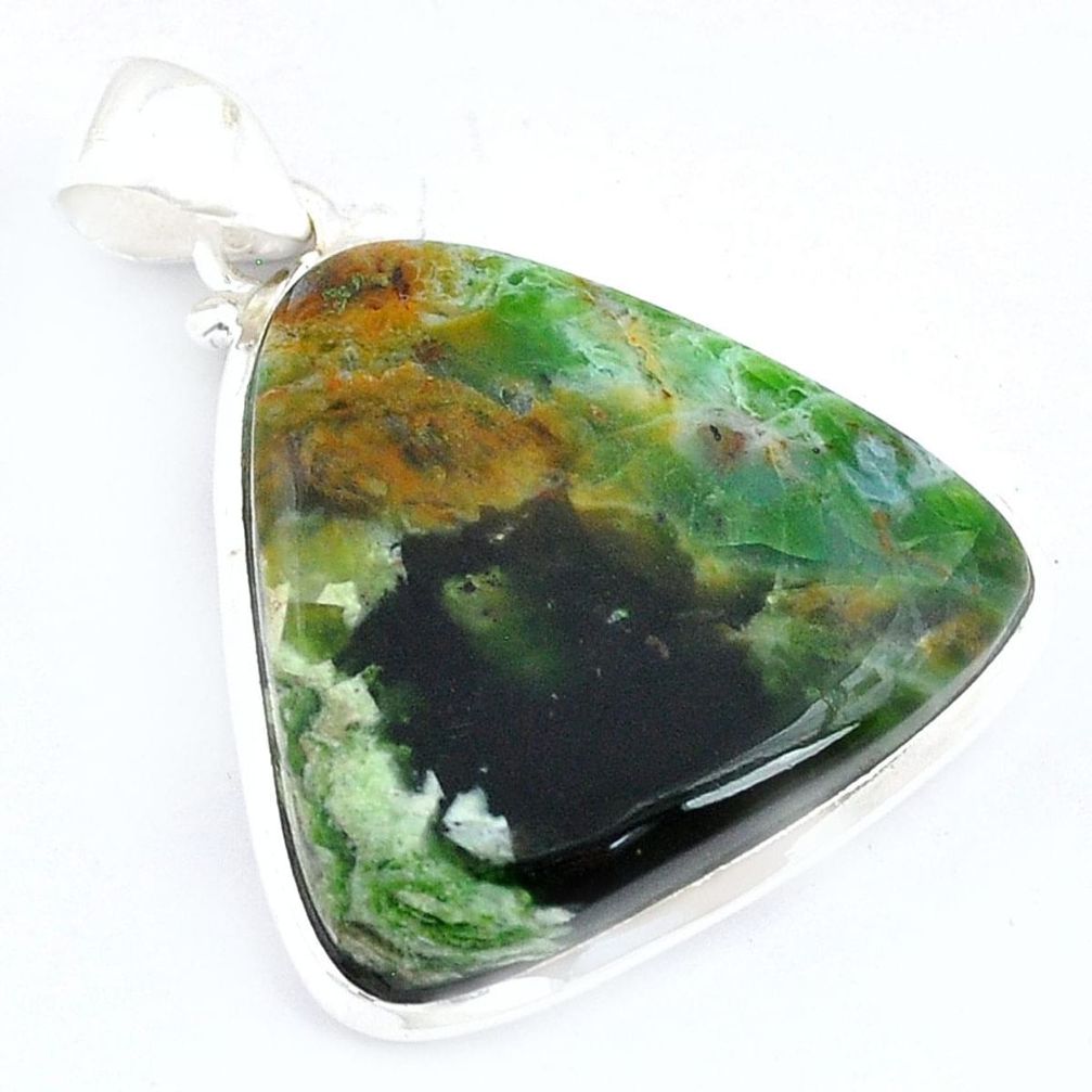 925 sterling silver 21.84cts natural green chrome chalcedony pendant u59749