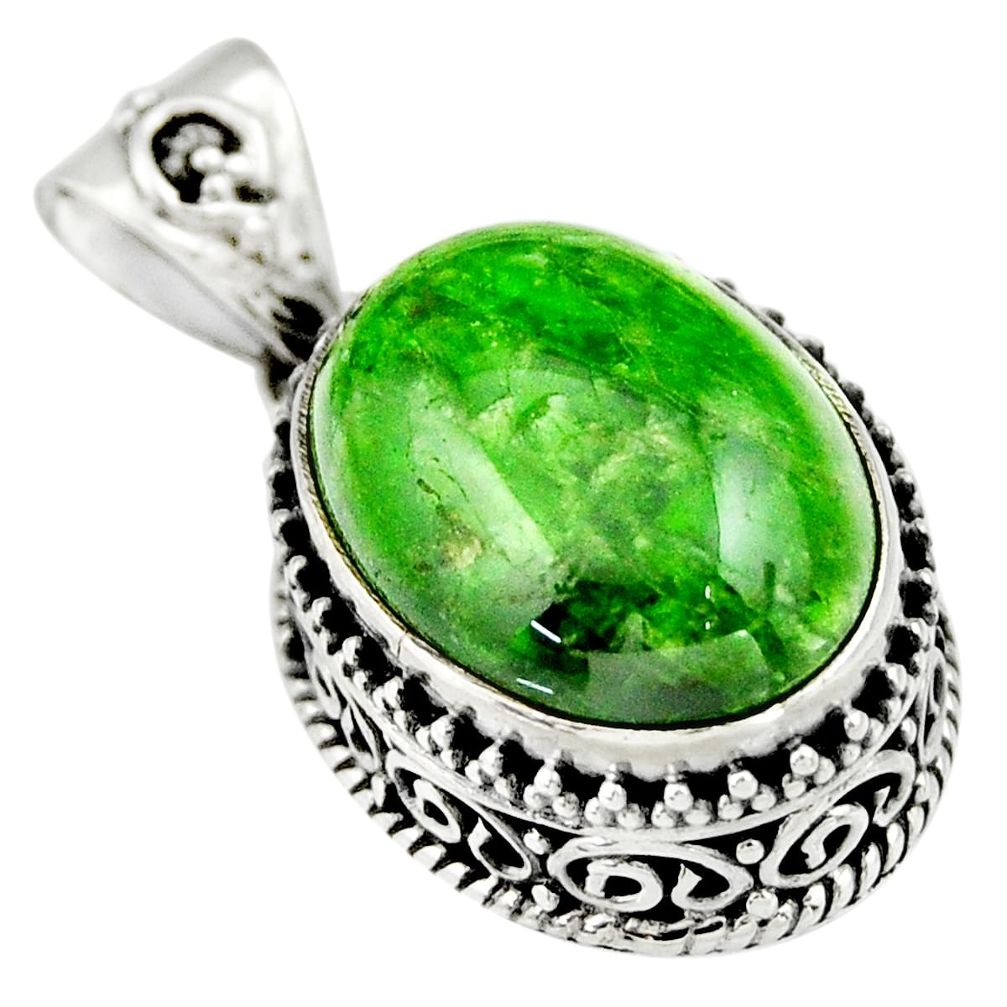 925 sterling silver 10.53cts natural green chrome diopside oval pendant r19023