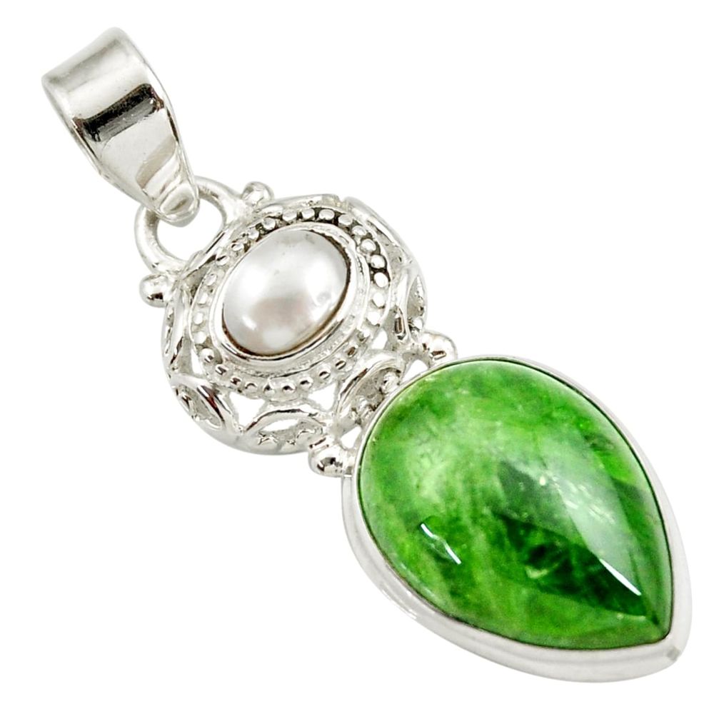 925 sterling silver 14.72cts natural green chrome diopside pearl pendant d42003