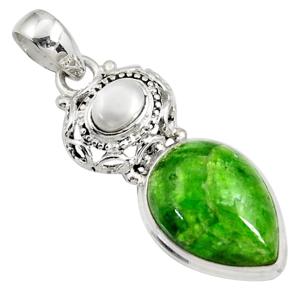 925 sterling silver 15.16cts natural green chrome diopside pearl pendant d42653