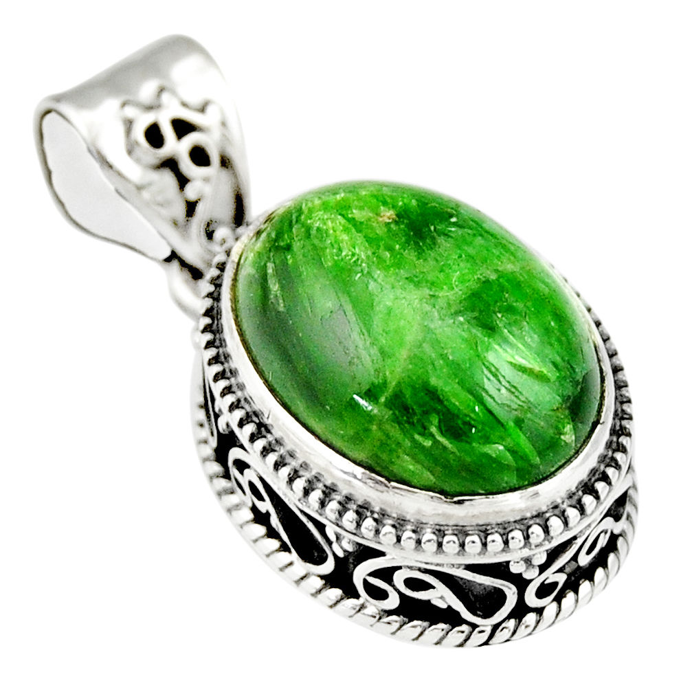 925 sterling silver 10.04cts natural green chrome diopside pendant r19027