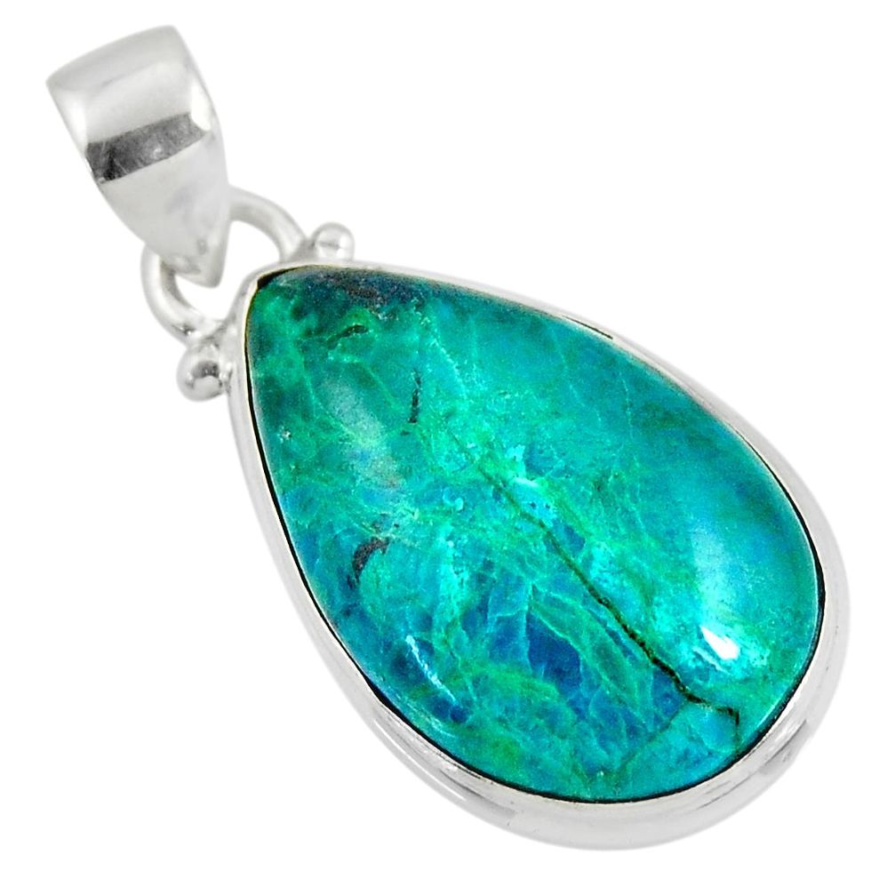 925 sterling silver 13.70cts natural green chrysocolla pear pendant r51164