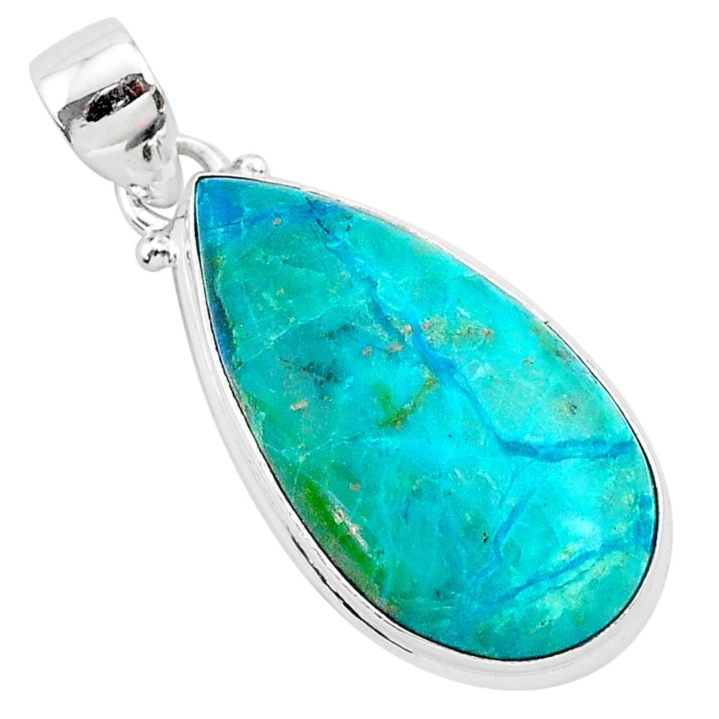 925 sterling silver 15.08cts natural green chrysocolla pear pendant r94896
