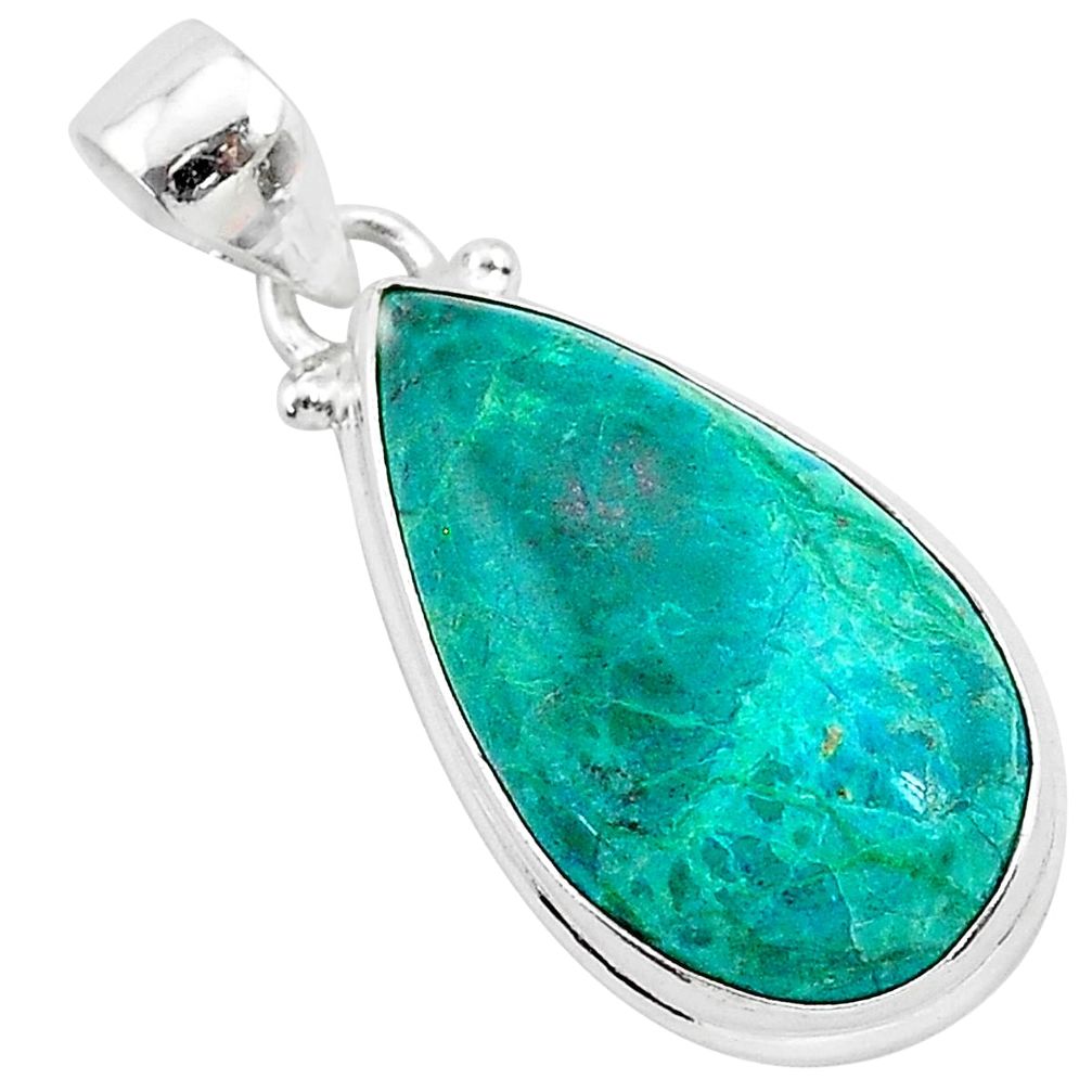 925 sterling silver 15.08cts natural green chrysocolla pear pendant r94899