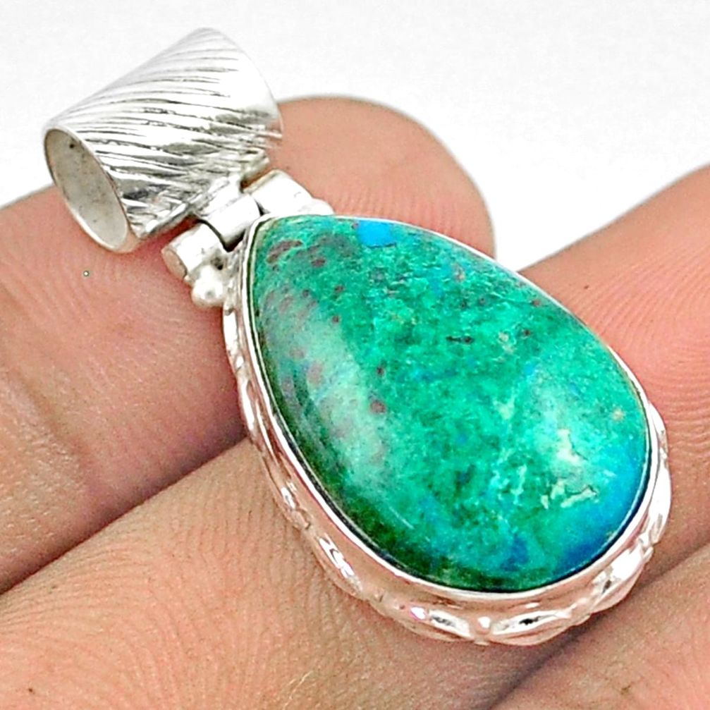 925 sterling silver 15.55cts natural green chrysocolla pear pendant u22338