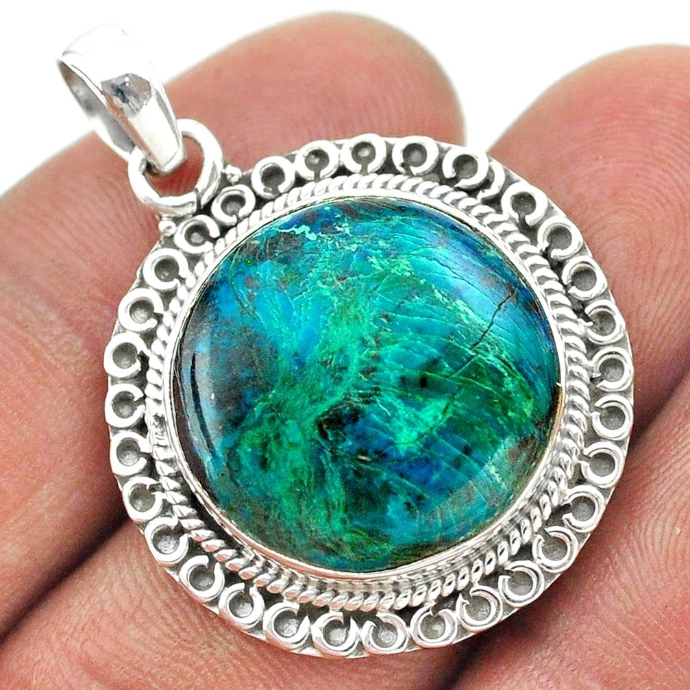 925 sterling silver 15.97cts natural green chrysocolla pendant jewelry t53866