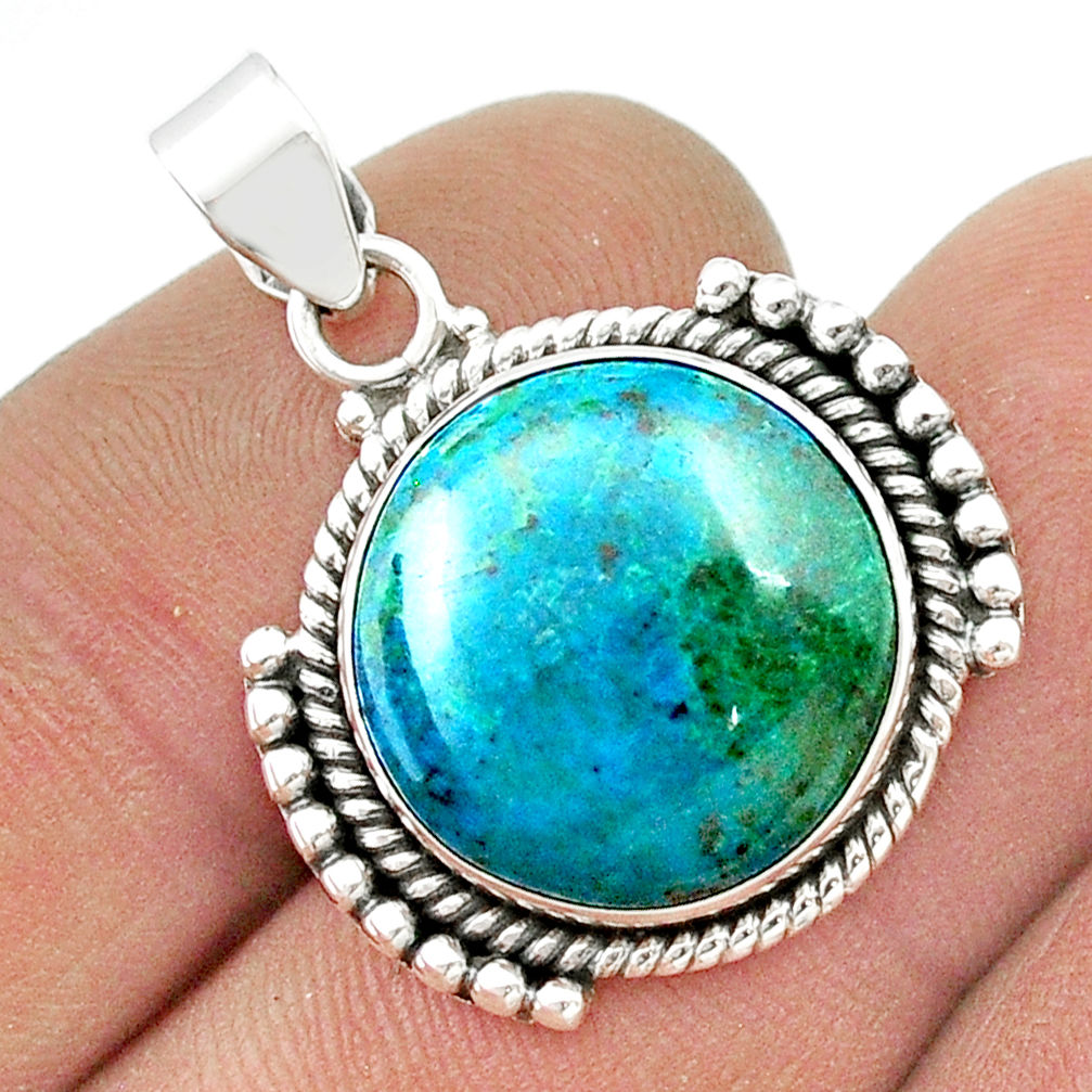 925 sterling silver 14.50cts natural green chrysocolla pendant jewelry u45055