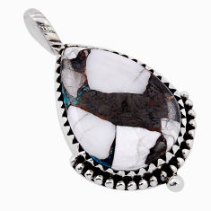 925 sterling silver 14.01cts natural green chrysocolla shungite pendant n35619