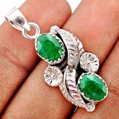 925 sterling silver 6.11cts natural green emerald flower pendant jewelry t79948
