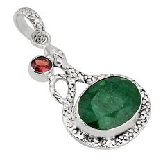 925 sterling silver 10.64cts natural green emerald garnet snake pendant y70666