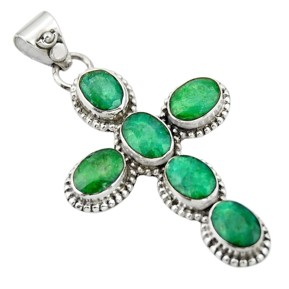925 sterling silver 9.47cts natural green emerald holy cross pendant r20774