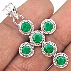 925 sterling silver 5.34cts natural green emerald holy cross pendant t85833