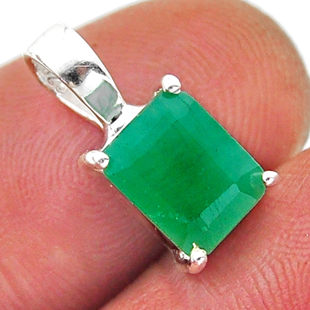 925 sterling silver 2.91cts natural green emerald octagan pendant jewelry n53130