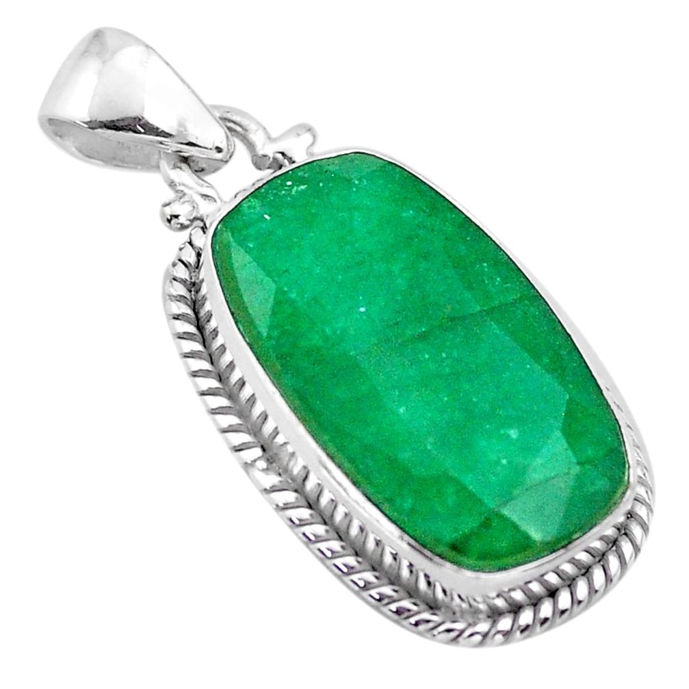 925 sterling silver 14.03cts natural green emerald octagan pendant t47212