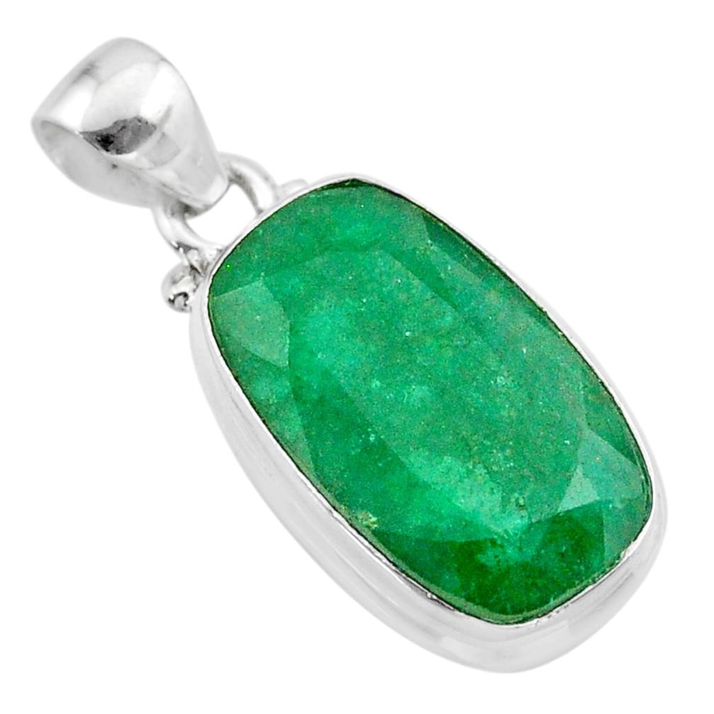 925 sterling silver 14.65cts natural green emerald octagan pendant t47231