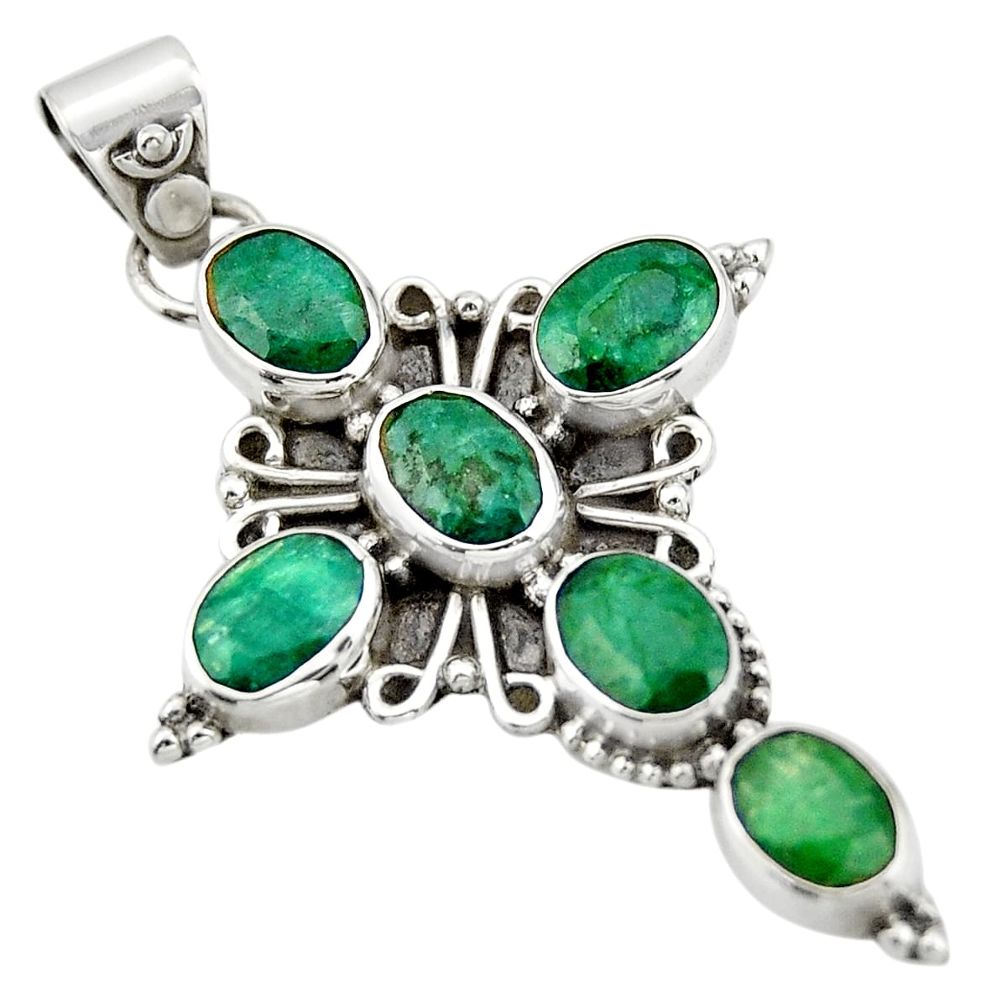 925 sterling silver 9.04cts natural green emerald oval holy cross pendant r20771