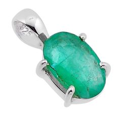 925 sterling silver 2.31cts natural green emerald oval pendant jewelry n49563