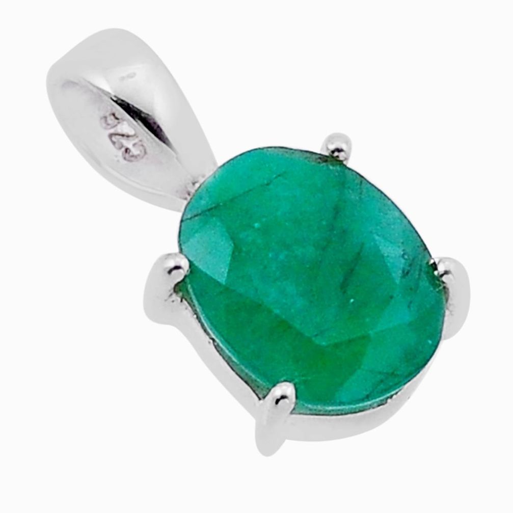 925 sterling silver 2.91cts natural green emerald oval pendant jewelry n49567