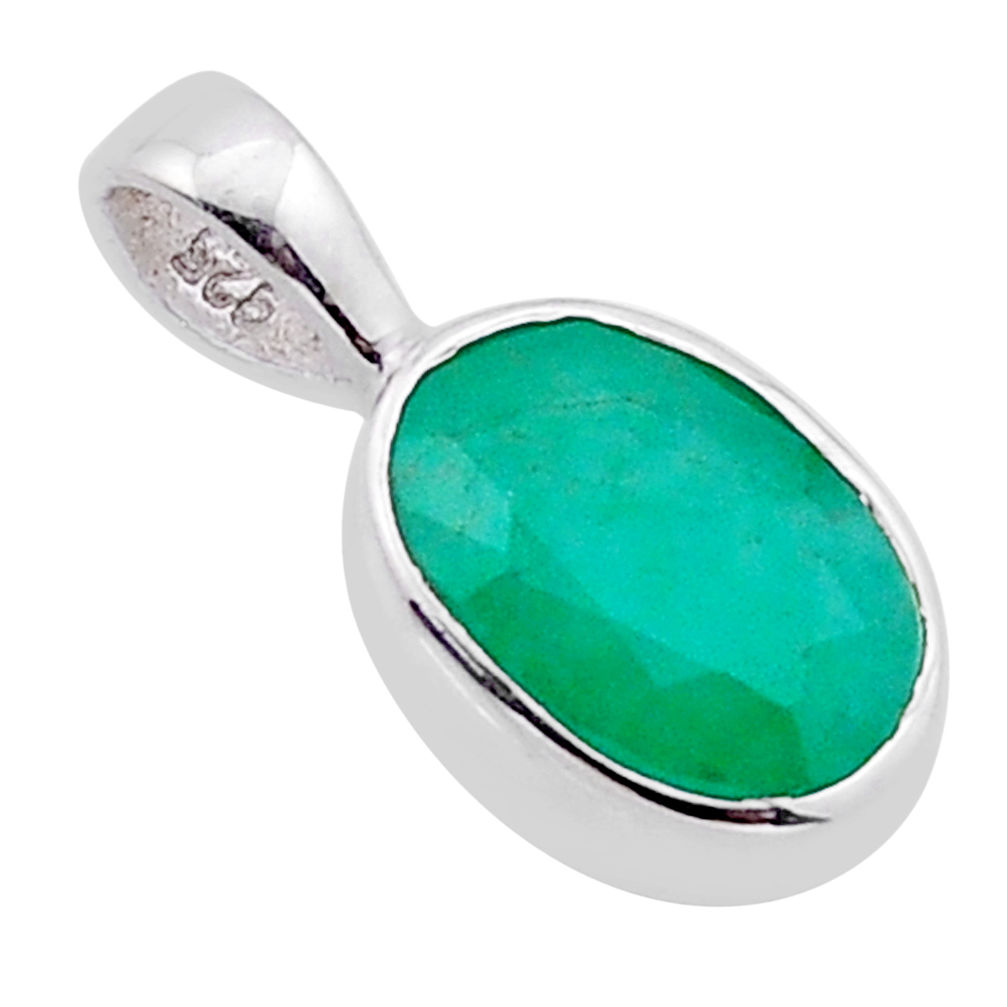 925 sterling silver 3.91cts natural green emerald oval pendant jewelry n53083