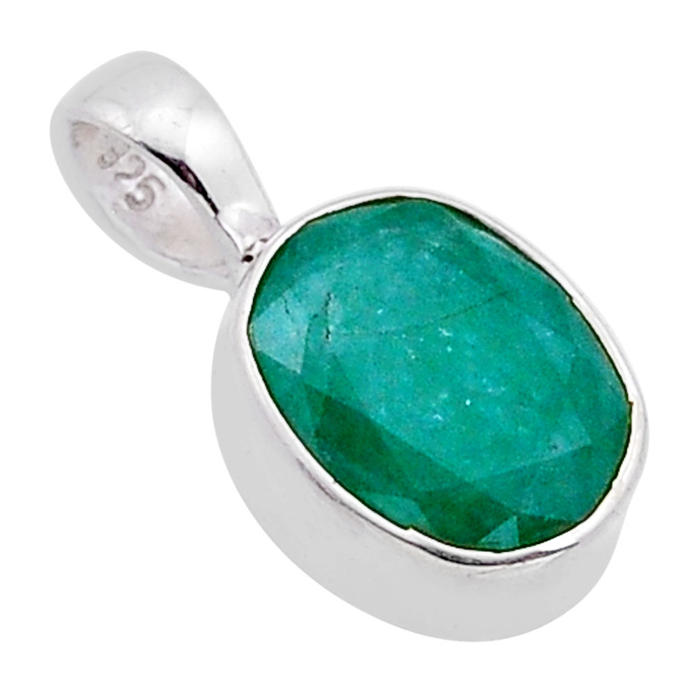 925 sterling silver 3.86cts natural green emerald oval pendant jewelry n53084