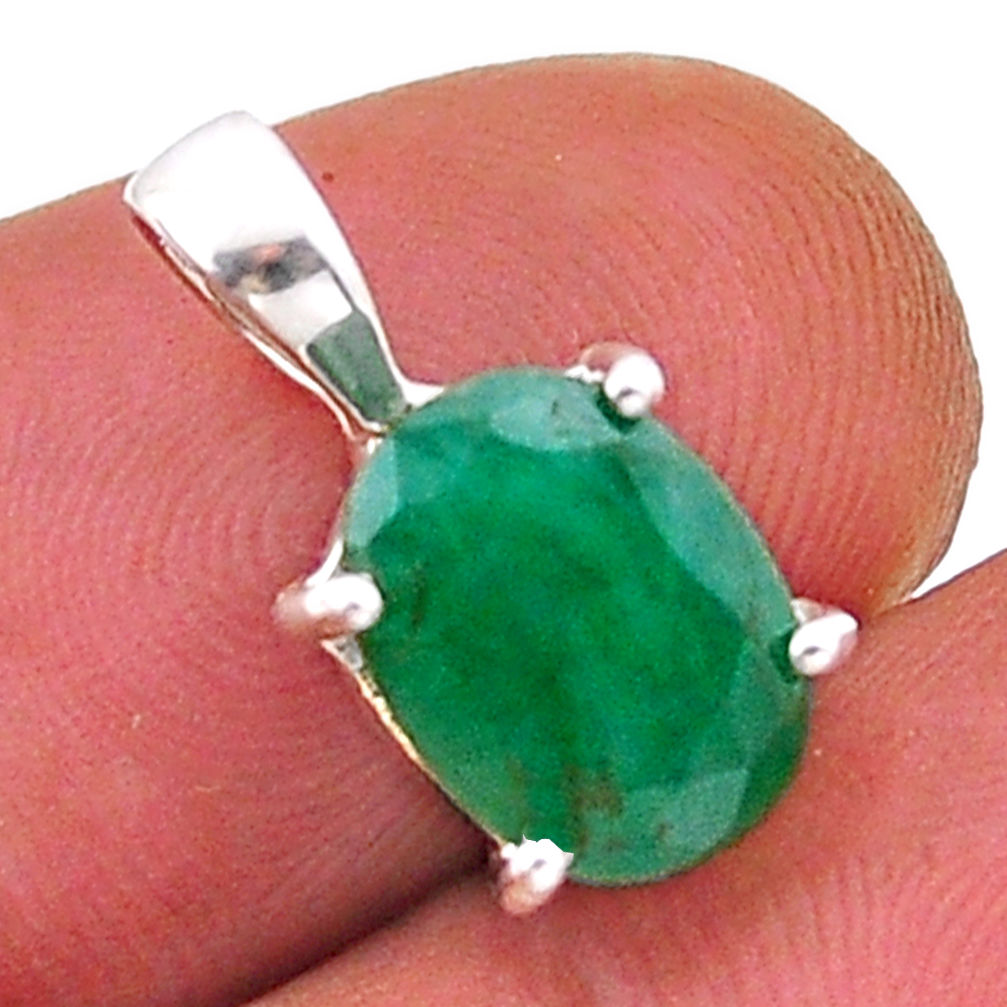 925 sterling silver 3.50cts natural green emerald oval pendant jewelry n53127