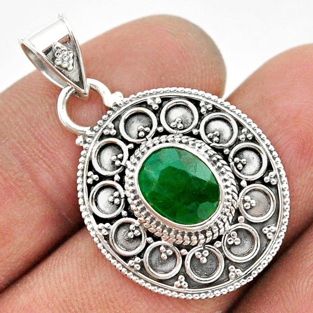 925 sterling silver 3.14cts natural green emerald oval pendant jewelry t42968