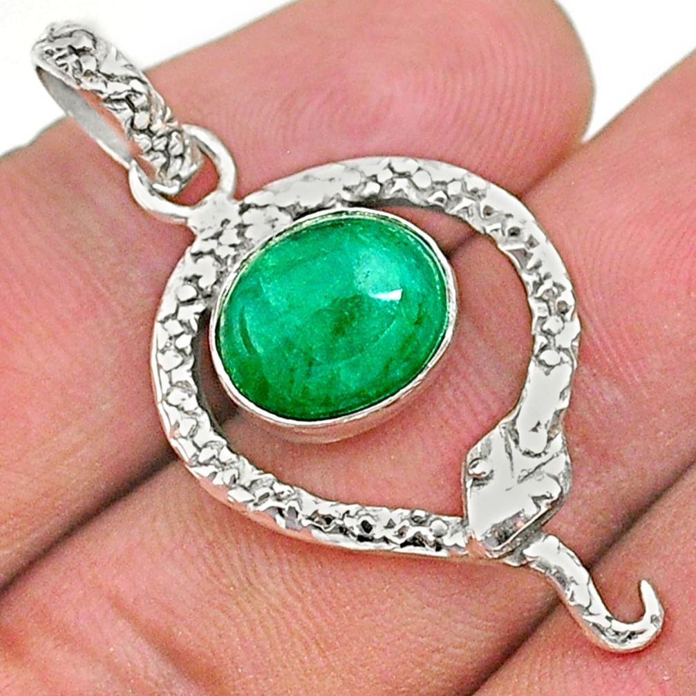 925 sterling silver 4.82cts natural green emerald oval snake pendant t35624