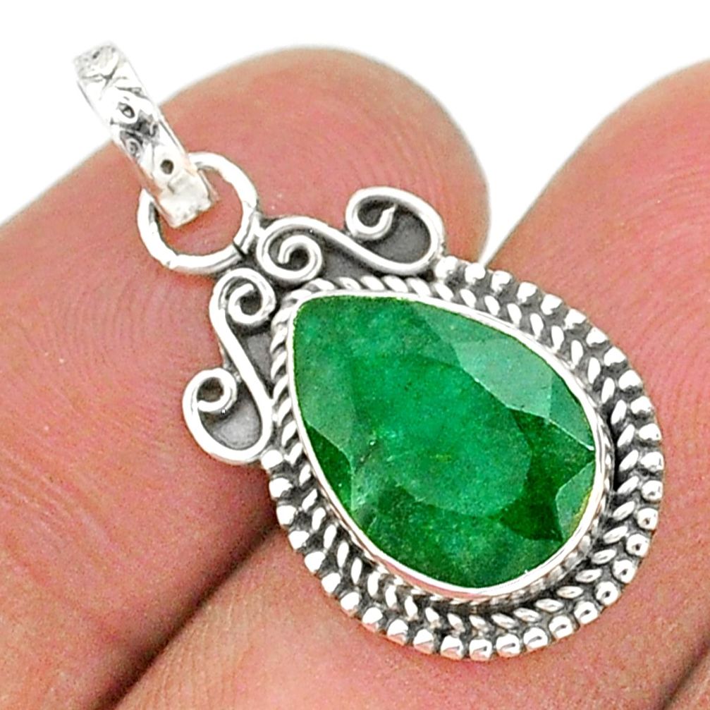 925 sterling silver 3.94cts natural green emerald pear pendant jewelry t35817