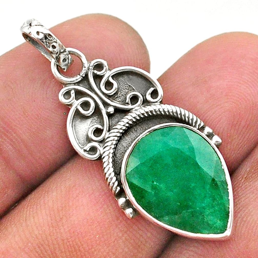 925 sterling silver 9.39cts natural green emerald pear pendant jewelry t40838