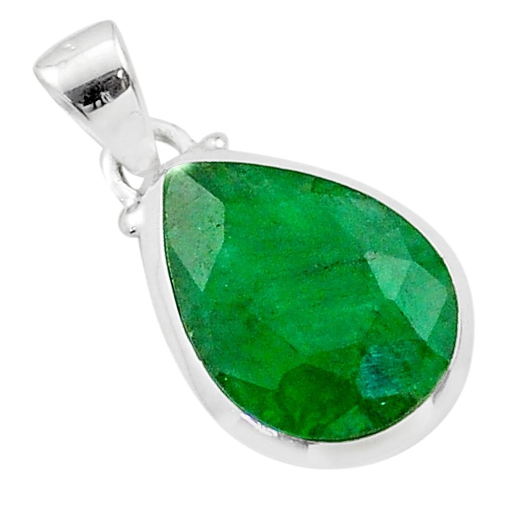 925 sterling silver 10.06cts natural green emerald pear pendant jewelry t65274