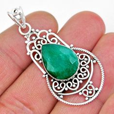 925 sterling silver 10.12cts natural green emerald pear pendant jewelry y6390
