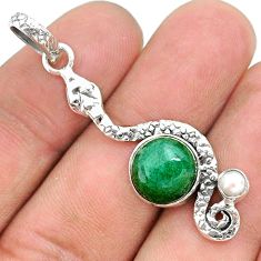 925 sterling silver 5.42cts natural green emerald pearl snake pendant t35649