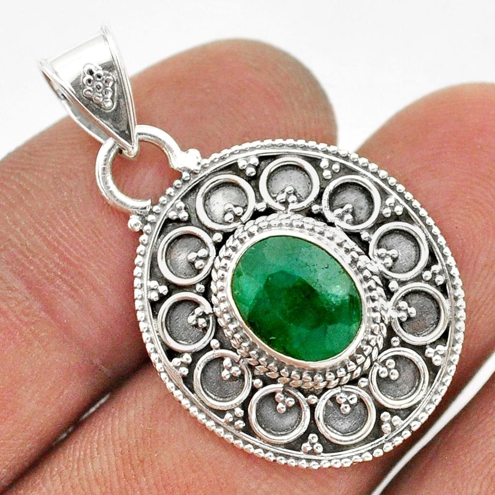 925 sterling silver 3.14cts natural green emerald pendant jewelry t42970