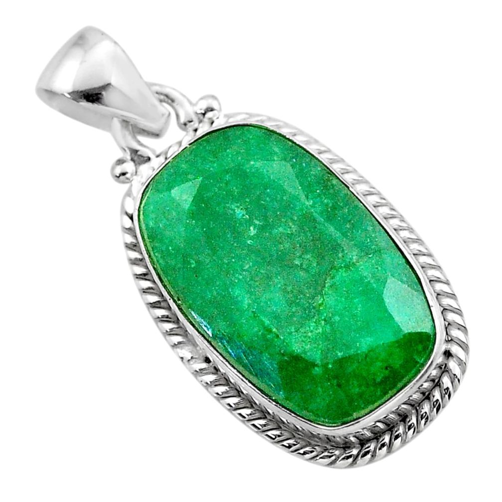 925 sterling silver 15.18cts natural green emerald pendant jewelry t47236