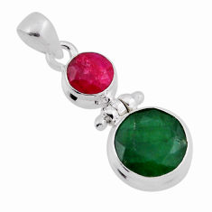 925 sterling silver 6.60cts natural green emerald ruby pendant jewelry n38923