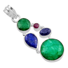 925 sterling silver 12.06cts natural green emerald sapphire ruby pendant y87564