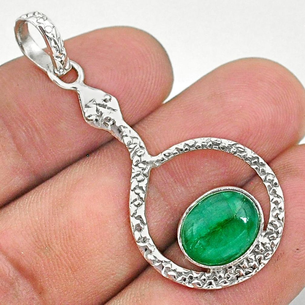 925 sterling silver 4.43cts natural green emerald snake pendant jewelry t35591