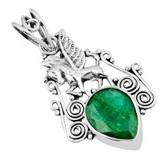 925 sterling silver 5.79cts natural green emerald unicorn pendant jewelry y47478