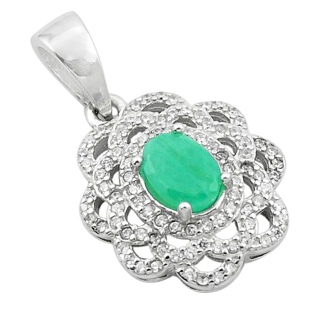 925 sterling silver natural green emerald white topaz pendant jewelry c18104