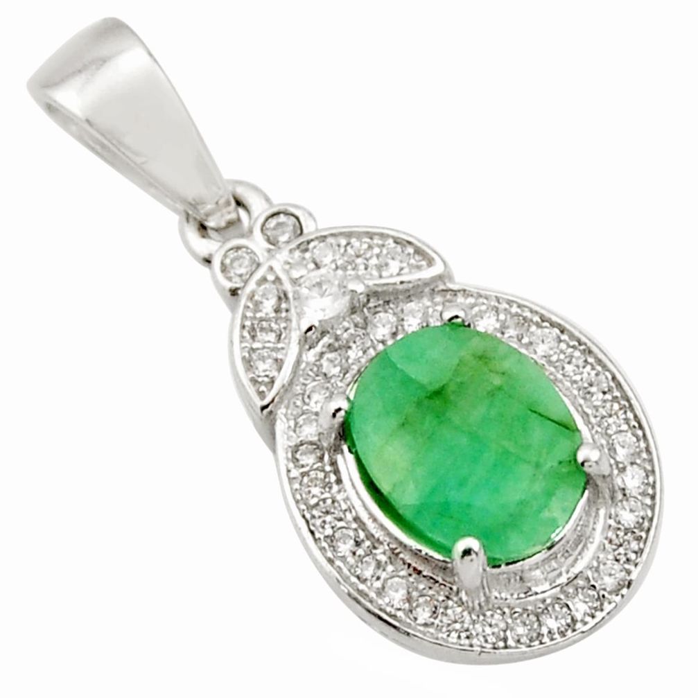 925 sterling silver 5.22cts natural green emerald white topaz pendant c9994