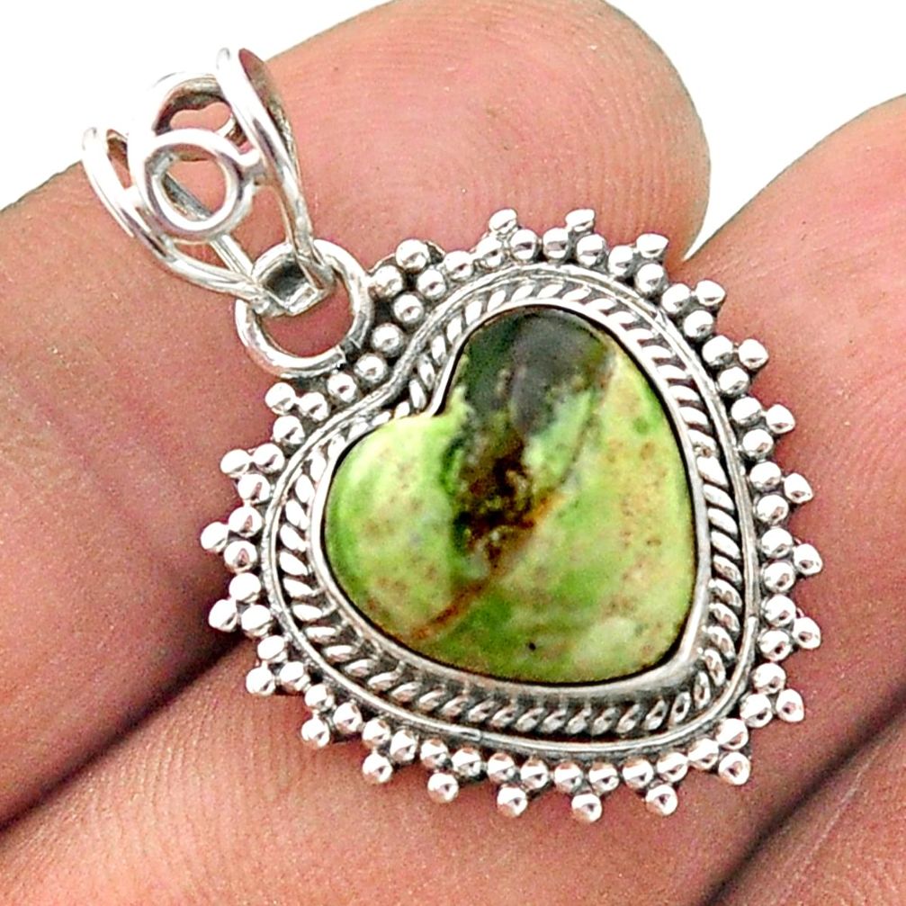 925 sterling silver 6.27cts natural green gaspeite heart pendant jewelry t63769