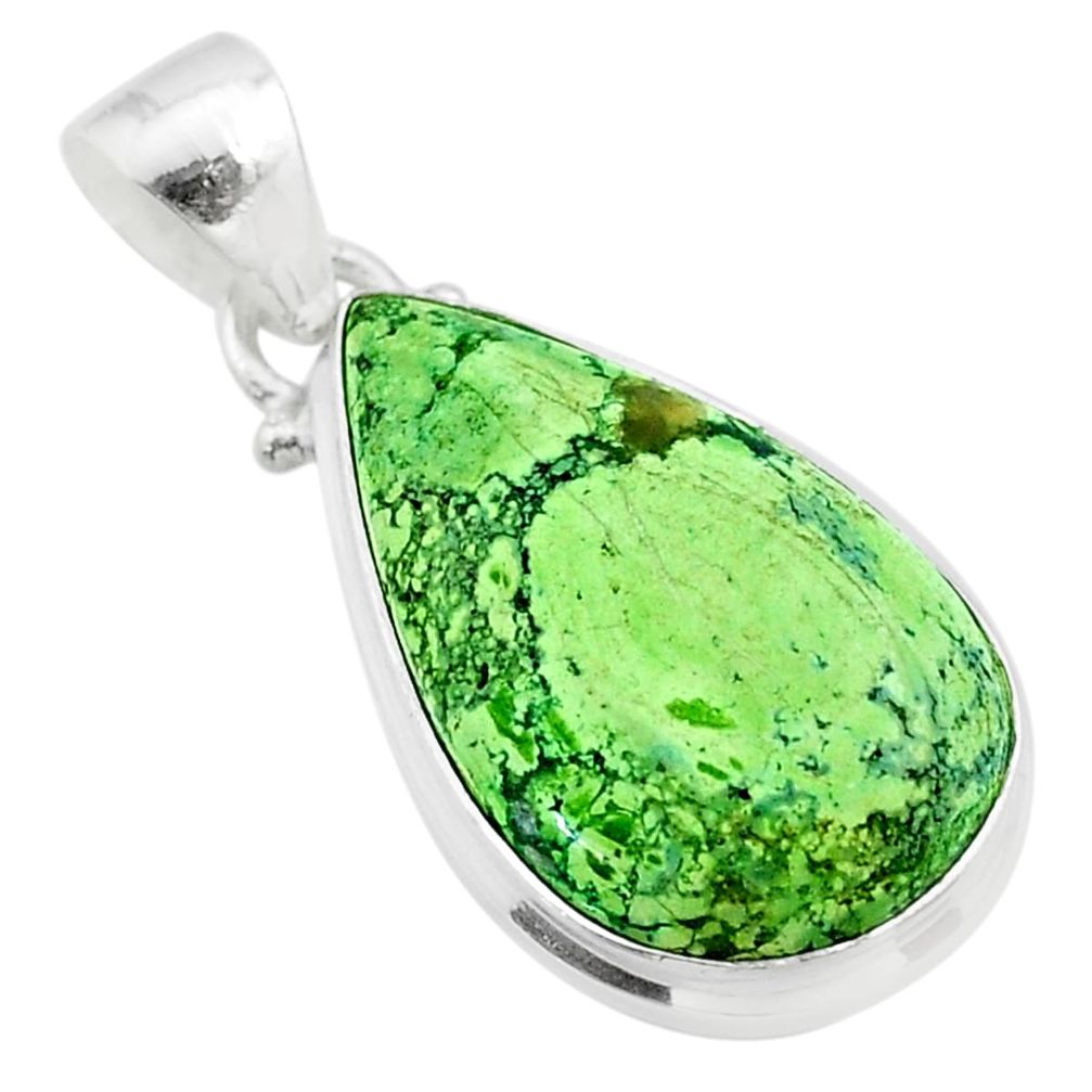 925 sterling silver 12.22cts natural green gaspeite pear pendant jewelry t54726