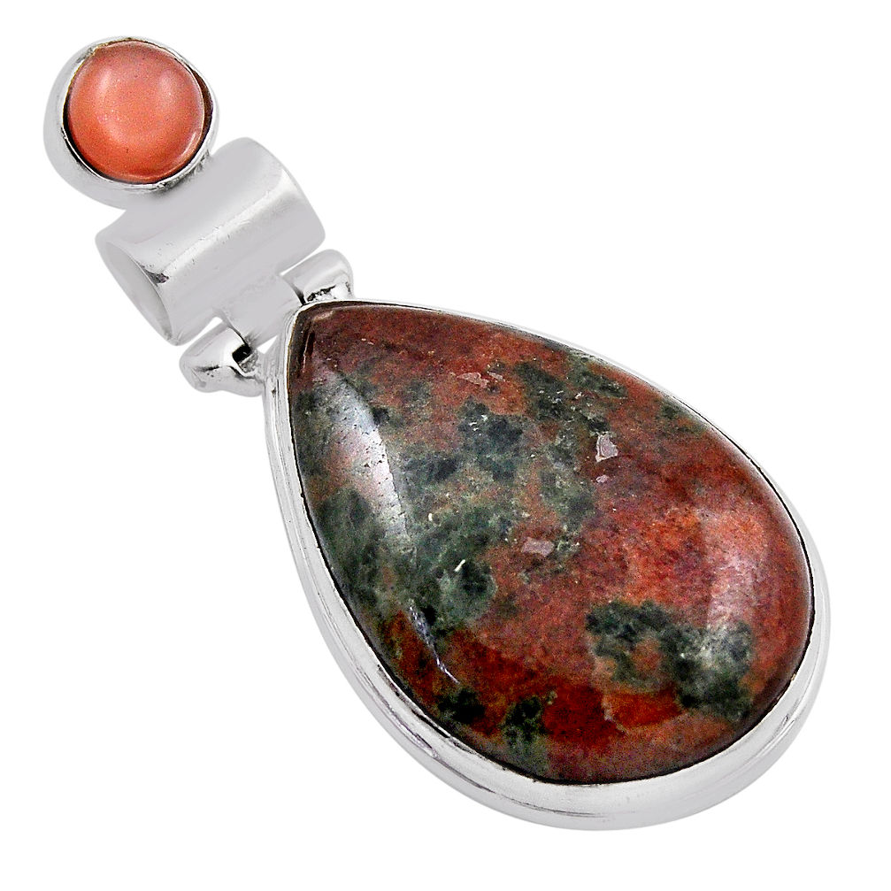 925 sterling silver 22.57cts natural green grass garnet moonstone pendant n23672